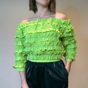 Green ruched crop top